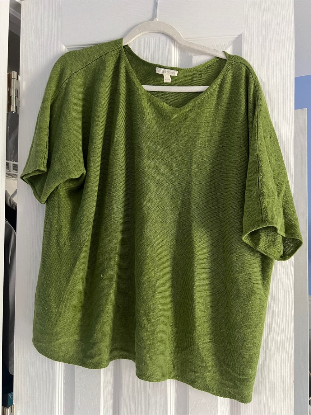 Eileen Fisher Green Knit Short Sleeve Pullover